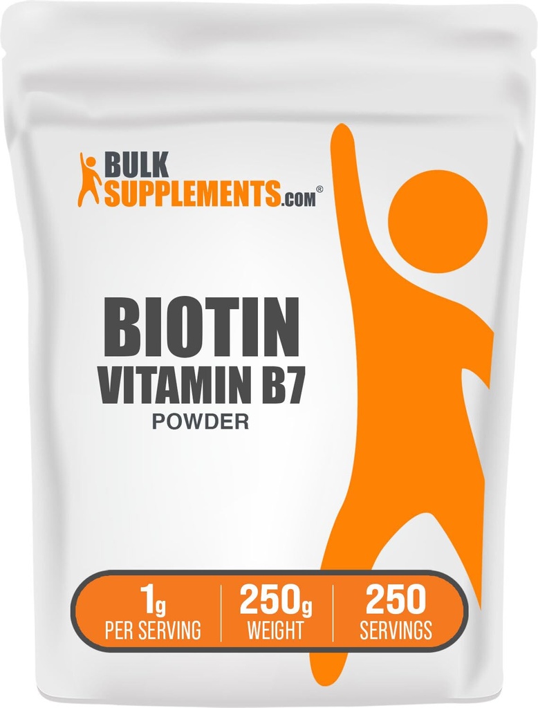 BulkSupplements.com Biotin 10000mcg Κόνις - Βιταμίνη Β7, Βιταμίνες για Μαλλιά, Δέρμα και Καρφιά - Χωρίς γλουτένη, 1g ανά Σερβίρισμα (10mg Biotin), 250g (8,8 oz) (Συσκευασία του 1)