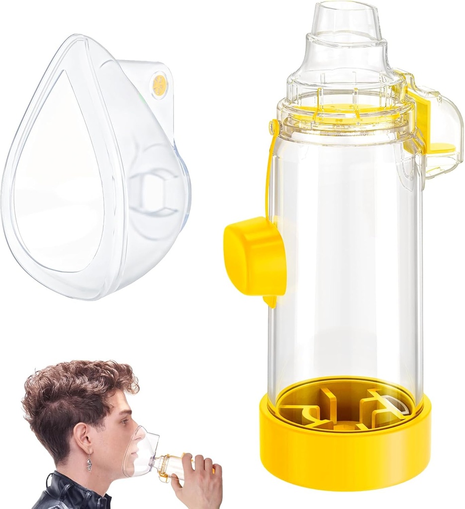 Φορητός Διαχωριστής Εισπνοών για Βρέφη, Παιδιά και Ενήλικες - Anti-Static - Φορητός Σχεδιασμός για Σπίτι, Σχολείο και Ταξίδι - Μαλακή Μάσκα Σιλικόνης - Nessi OTC Spacer - Εύκολος στον καθαρισμό (Κίτρινος Ενηλίκων)