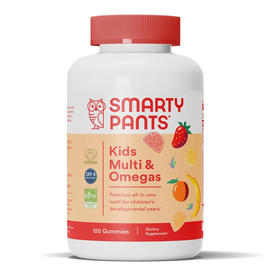 SmartyPants Kids Multivitamin Gummies: Ωμέγα 3 Fish Oil (EPA/DHA), Vitamin D3, C, Vitamin B12, B6, A, K & Zinc για την ανοσοποιητική υποστήριξη, Βιοτίνη, Χωρίς γλουτένη, Τρεις Fruit Flavors, 120 Count (30 Day Supply)