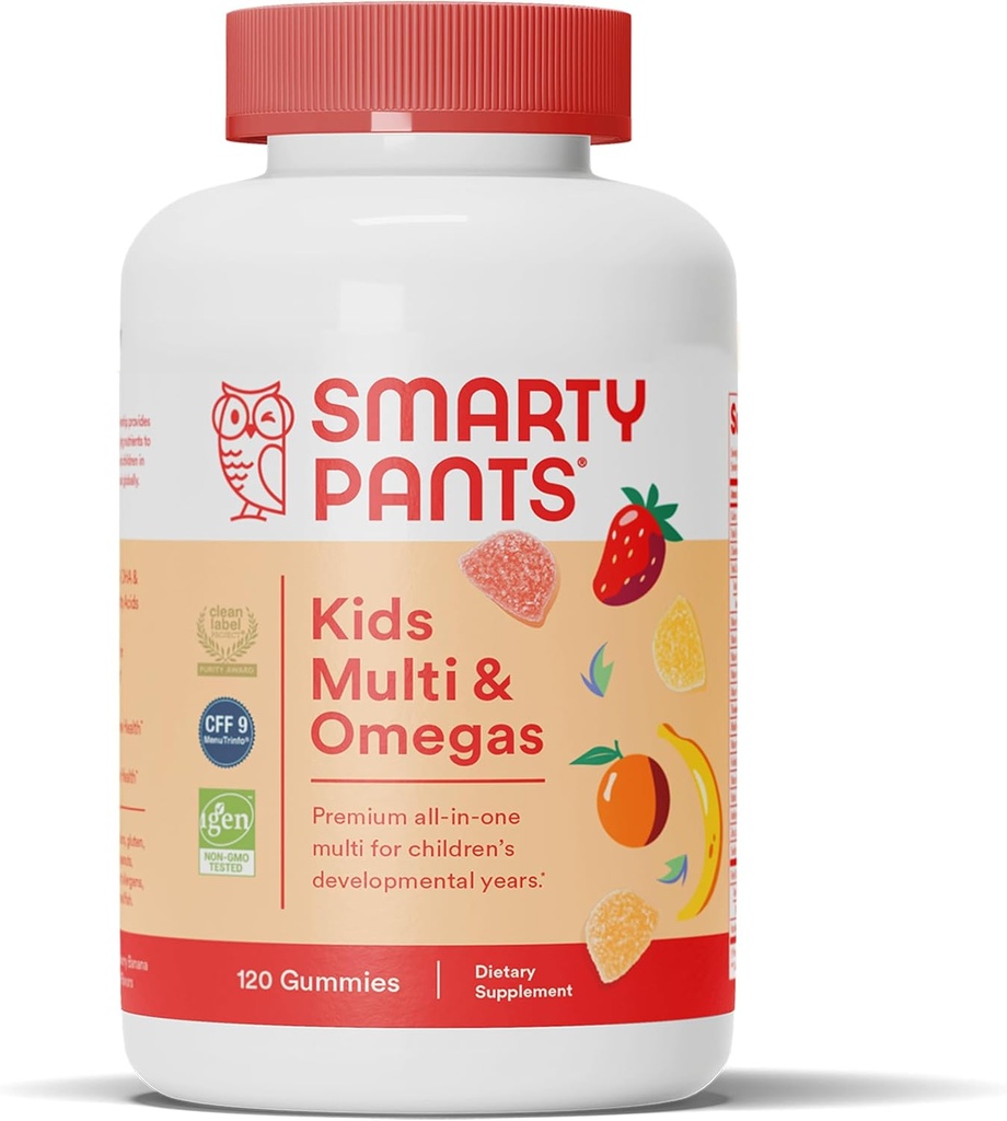 SmartyPants Kids Multivitamin Gummies: Ωμέγα 3 Fish Oil (EPA/DHA), Vitamin D3, C, Vitamin B12, B6, A, K & Zinc για την ανοσοποιητική υποστήριξη, Βιοτίνη, Χωρίς γλουτένη, Τρεις Fruit Flavors, 120 Count (30 Day Supply)