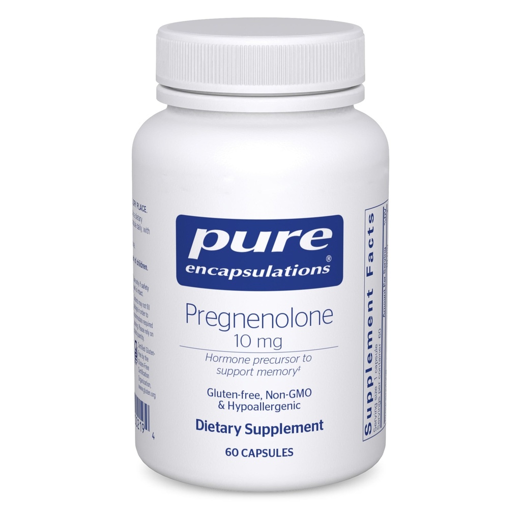 Pure Encapsulations Pregnenolone 10 mg - Υποστηρίξτε τη μνήμη & την ορμονική ισορροπία * - ορμονικός προδρομέας - Χωρίς γλουτένη & μη ΓΤΟ - 60 κάψουλες