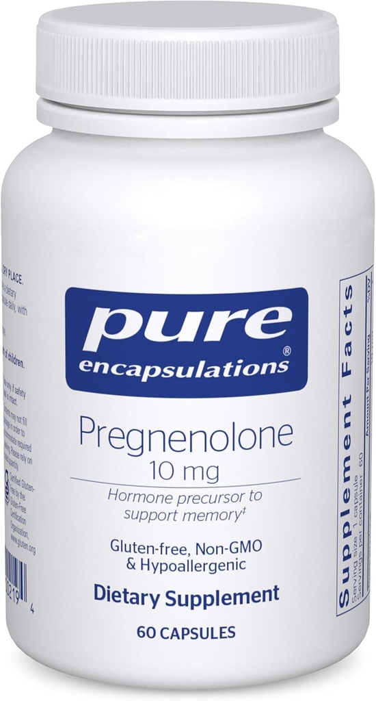 Pure Encapsulations Pregnenolone 10 mg - Υποστηρίξτε τη μνήμη & την ορμονική ισορροπία * - ορμονικός προδρομέας - Χωρίς γλουτένη & μη ΓΤΟ - 60 κάψουλες