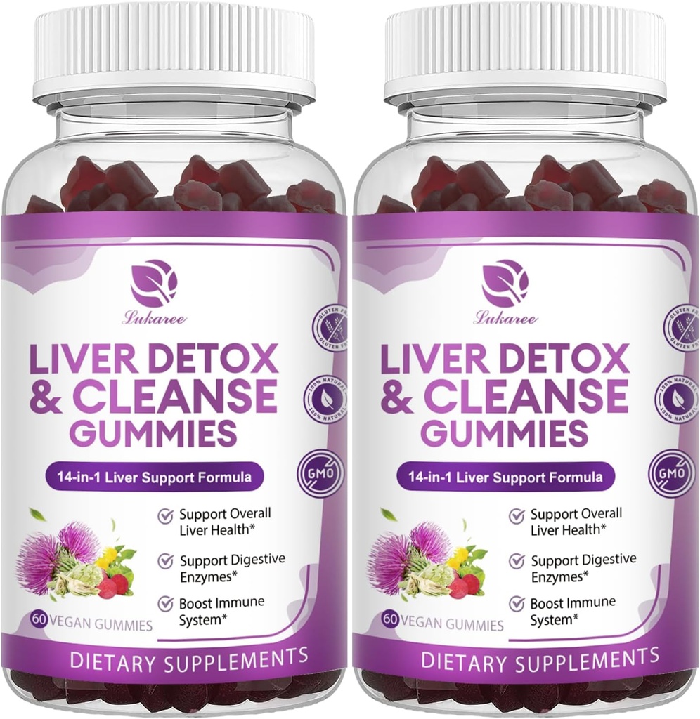 Liver Cleanse Detox & Repair Gummies - Επιπλέον δύναμη 14 σε 1 συμπλήρωμα υποστήριξης ήπατος w/Milk Thittle Silymarin, Dandelion, Artichoke Extract & Elderberry - Χωρίς ζάχαρη, συμπλήρωμα υγείας ήπατος -120 Ct