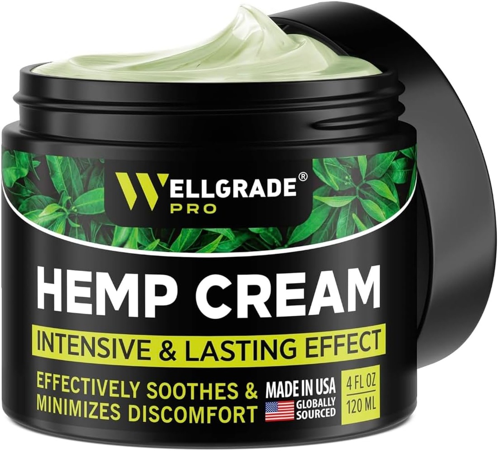 WELLGRADE PRO Hemp Extract Cream - USA Made - Γόνατα, αρθρώσεις & πλάτη - Arnica, MSM & Menthol, 4 Fl Oz