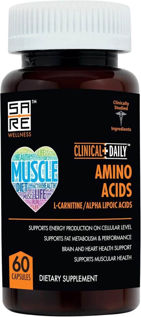 ΚΛΙΝΙΚΑ DAILY Acetyl L Carnitine - Alpha Lipoic Essential Amino Acids Συμπληρώματα Καψάκια για γυναίκες, άνδρες ή ηλικιωμένους- ALCAR ALA Complex Βοηθά στην ενίσχυση του μεταβολισμού, του εγκεφάλου, της καρδιάς, και των μυών Υγεία- 60 χάπια