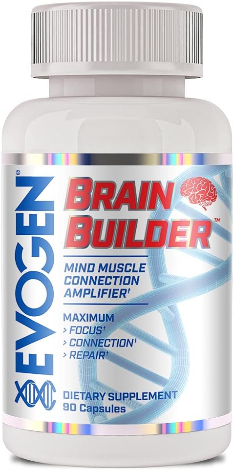 Evogen Brain Builder - Mind-Muscle Connection Amplifier | Boosts Focus, Concentration, & Connection | Lions Mane, Bacopa Monnieri, Alpha-GPC | 90 Capsules