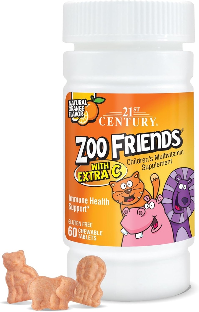 21ος αιώνας Zoo Friends με Extra C μασώμενα δισκία, 60 Count