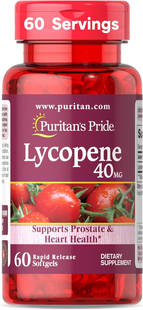 Puritan's Pride Premium Lycopene 40mg, Dietary Supplement for Prostate, Antioxidant, Heart Health, and Overall Health Support, 2 Month Supply, 60 Rapid Release Softgels