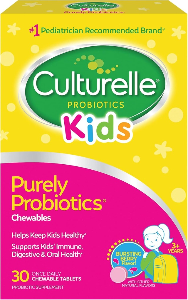 Culturelle Kids Chewable Daily Probiotic for Kids, Ηλικίες 3+, 30 Count, #1 Pediatrician-Recommended Brand, Natural Berry Flavored Daily Probiotics for Digestive Health, Στοματική Φροντίδα & Ανοσολογική Υποστήριξη