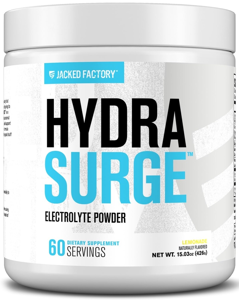 Jacked Factory HYDRASURGE Ηλεκτρολυτική σκόνη - Συμπλήρωμα ενυδάτωσης w/Key Minerals, Αλάτι Θαλάσσης Ιμαλαΐων, Νερό καρύδας - Κετό Φιλικό, φυσικά γλυκαντικό - 60 εξυπηρετούν, Λεμονάδα