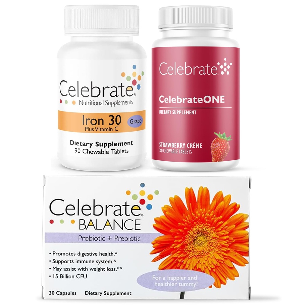 Γιορτάστε το Bariatric Essentials Bundle – Celebrateone Multivitamin, Iron with Vitamin C Chewables, & Balance Probiotic + Prebiotic – Complete Nutritional & Digestive support for WLS Aσθενείς