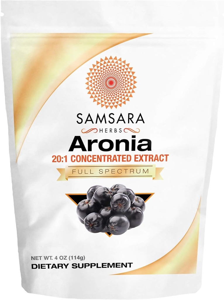 Samsara Herbs Aronia Berry 20:1 Σκόνη Εκχυλίσματος (4oz/114g) - Αντιοξειδωτικό, Φλαβονοειδή και Πολυφαινόλες συμπλήρωμα - High ORAC - Native American Berry - Βελτιωμένη Ευζωία