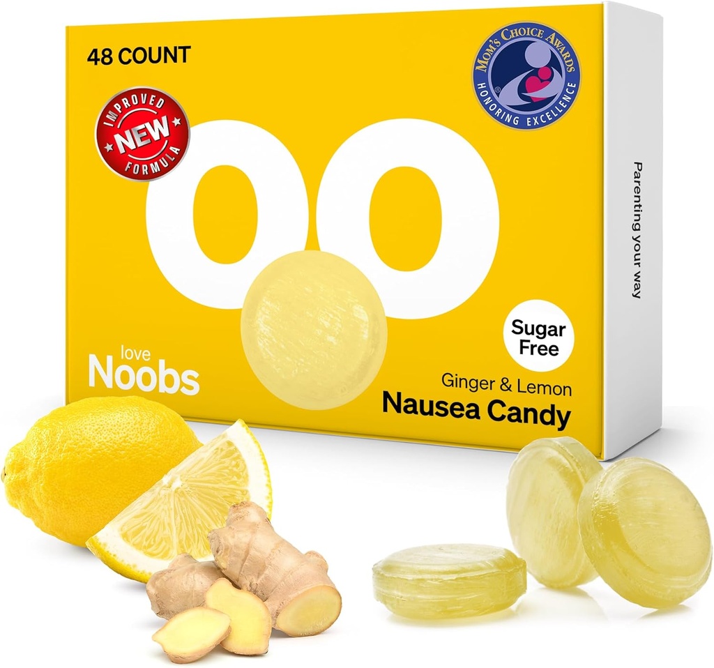 Lemon Ginger Candy for Nausea Pregnancy by LoveNoobs™, Anti Nausea Pregnancy, Ginger Chews, Candy for Morning Sickness, Lemon Drops for Motion Sickness, Sugar-Free, B6