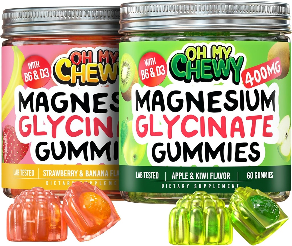 Magnesium Gummies Bundle – 2 μπουκάλια (60 το καθένα) – Μπανάνα φράουλα & μήλο Kiwi