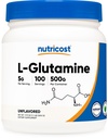 Nutricost L-Γλουταμίνη σε σκόνη (500 γραμμάρια) Άγευστα - Χωρίς γλουτένη & μη ΓΤΟ, 100 Σερβιέτες