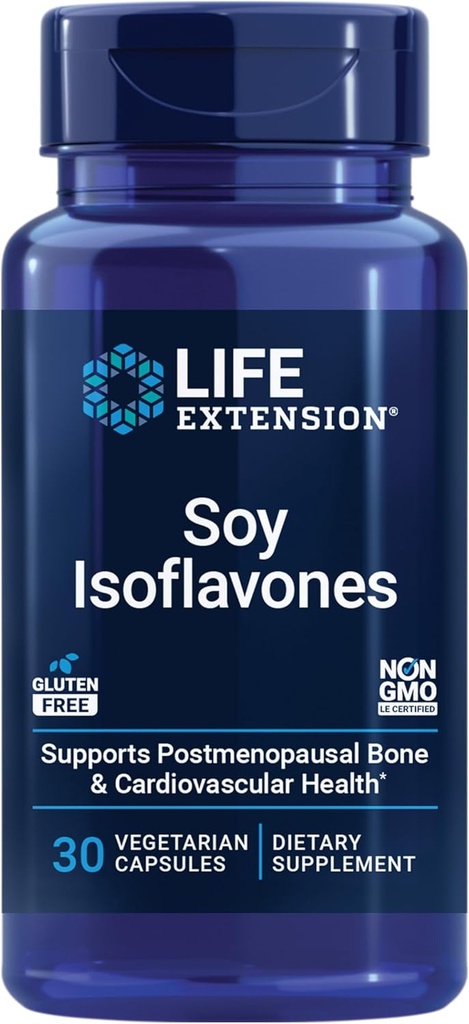 Life Extension Soy Isoflavones, Heart, Bone & Cellular Health Support for Post-menopausal Women, Gluten-Free, Non-GMO, Vegetarian, 30 Capsules