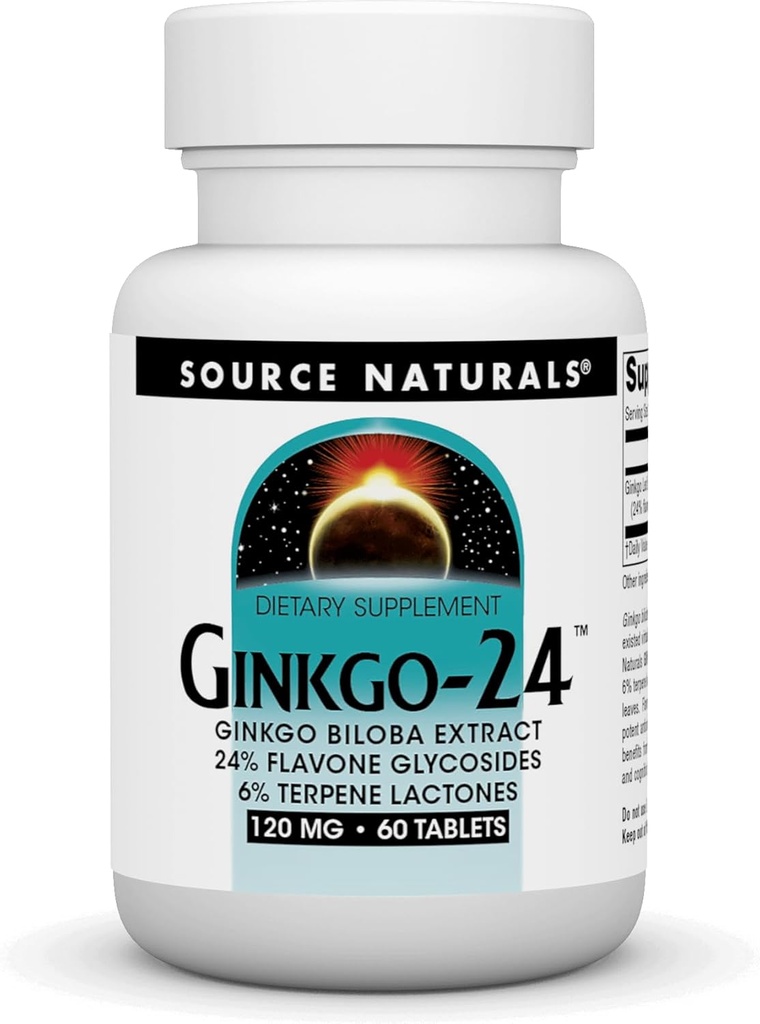 Source Naturals Ginkgo- 24 - Ginkgo Biloba Extract 120 mg Υποστηρίζει ψυχική οξύτητα - 60 δισκία