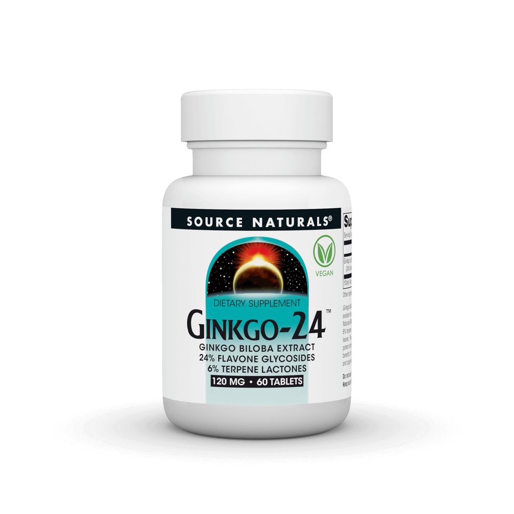 Source Naturals Ginkgo- 24 - Ginkgo Biloba Extract 120 mg Υποστηρίζει ψυχική οξύτητα - 60 δισκία
