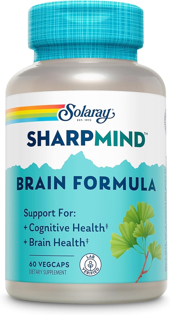 SOLARAY SharpMind Brain Support Formula - Nootropic Brain Συμπληρώματα - Γνωστική και Εγκεφαλική Υγεία Υποστήριξη με Ginkgo Biloba - Εγγύηση 60 ημερών, 60 Υπηρεσίες, 60 VegCaps