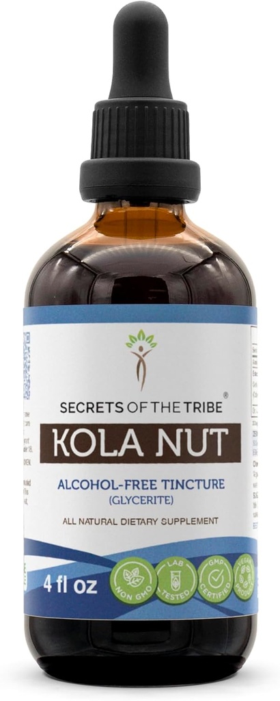 Μυστικά της φυλής Kola Nut Βάμμα Χωρίς Αλκοόλ, Καρύδι Kola (Cola Acuminate) Αποξηραμένο Καρύδι (4 FL OZ)