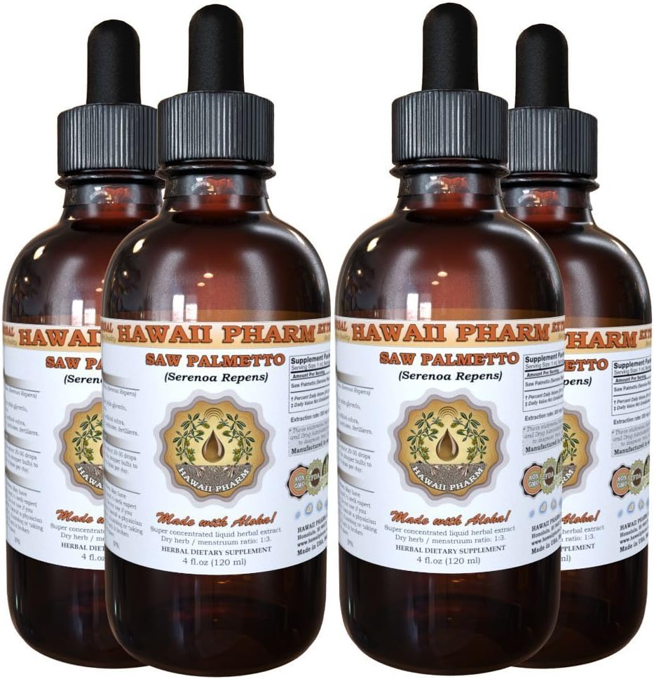 Saw Palmetto Liquid Extract, Organic Saw Palmetto (Serenoa Repens) Βάμμα, συμπλήρωμα βοτάνων, Hawaii Pharm, Made in USA, 4x4 fl.oz