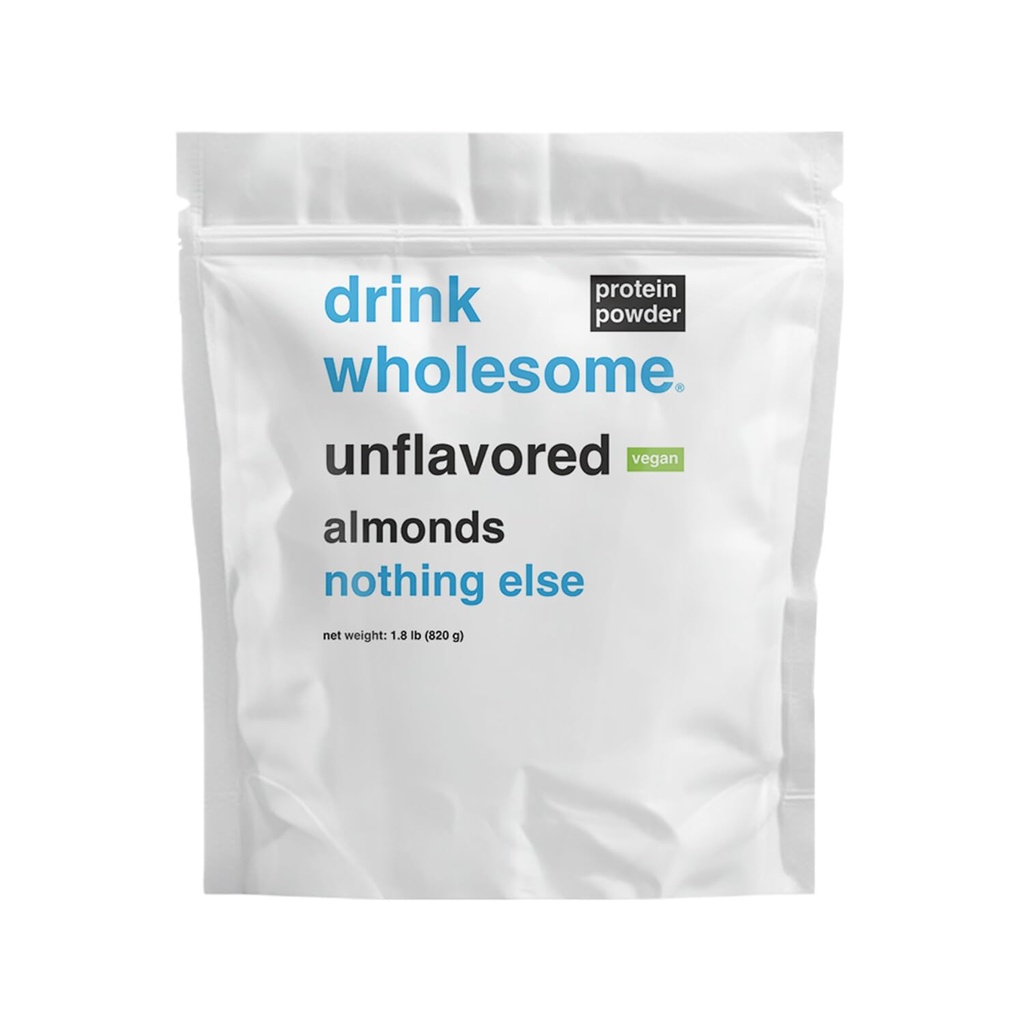 drink wholesome Unflavored Almond Protein Powder for Sensitive Stomachs | Vegan, Plant-Based | For GERD, IBS | No Bloating, No Constipation, No Gas, No Reflux | Additive-Free, Dairy-Free, Gluten-Free