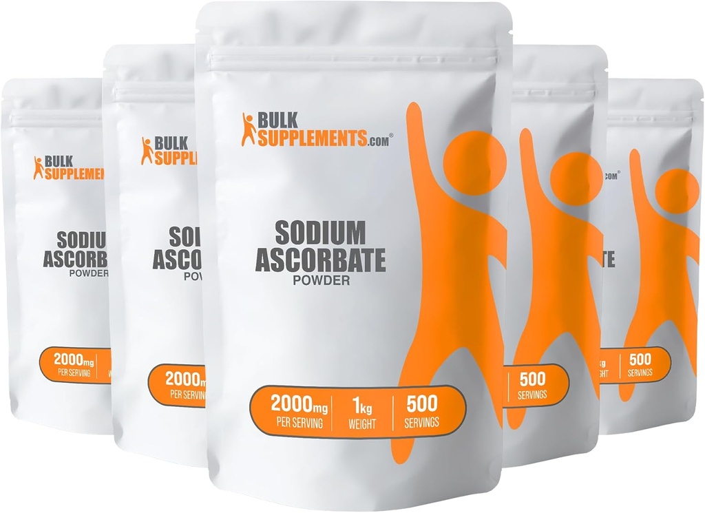 BulkSupplements.com Ασκορβικό Νάτριο σε σκόνη - για την Ανοσολογική Υποστήριξη, Ασκορβικό Νάτριο Βιταμίνη C - Βυθισμένη Βιταμίνη C, Χωρίς Γλουτένη, 2000mg ανά Σερβίρισμα, 5kg (11 λίβρες) (Pack of 5)