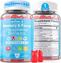 Συμπληρώματα Φωσφατιδυλσερίνης 100mg, Focus Gummies for Kids Teens + Vitamin C & D3 400IU, Sugar Free Kids Brain Gummies Αύξηση Προσοχής & Συγκέντρωσης, Μασώμενα, Vegan, Χωρίς Γλουτένη, Μη ΓΤΟ 60Cts