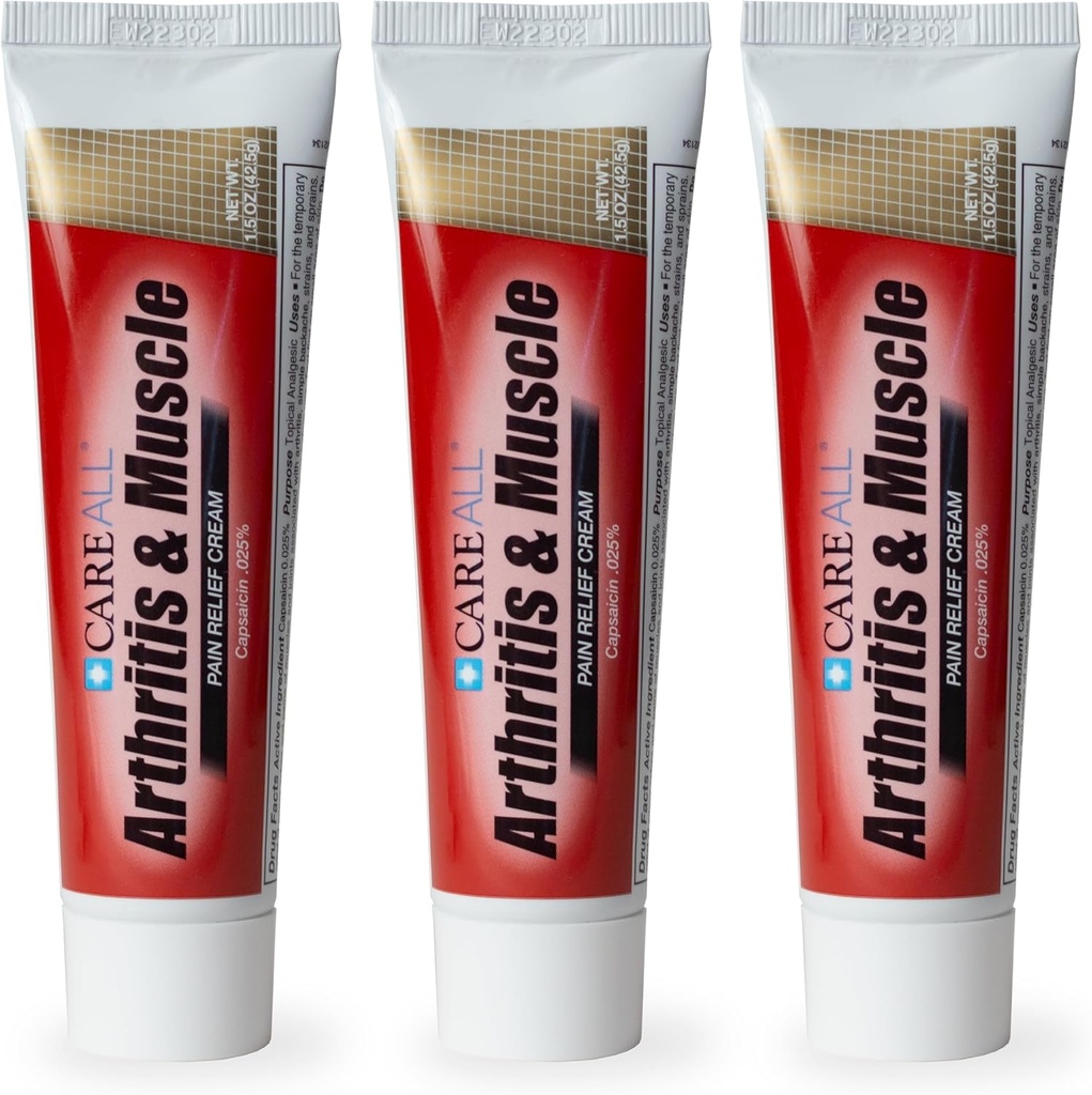 CareAll Capsaicin Arthritis, Μύες, και Joint Cream 1.5 oz. (3 Pack), Ανακούφιση των μικροαγχών και πόνους από την πλάτη, διάστρεμμα, Strains, Αρθρίτιδα. Χωρίς άρωμα