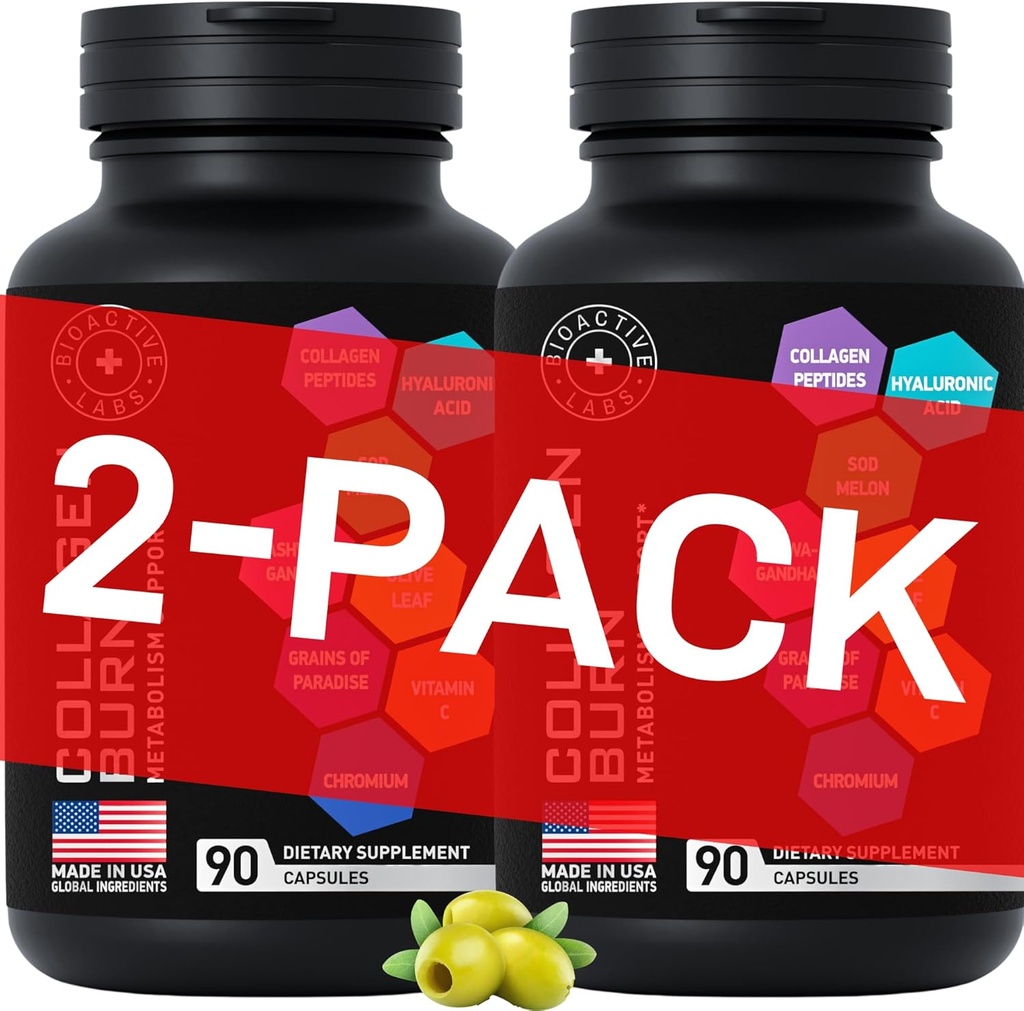 Θερμογονικά κάψουλες καύσης πολλαπλών κολλαγόνων - Υδρολυμένα κολλαγόνο Peptides Plus Υαλουρονικό οξύ - Προηγμένα τύπου I, II, III, V, X - 2-Pack, 180 κολλαγόνοι κάψουλες