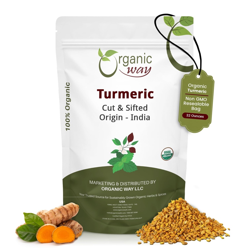 Organic Way Turmeric/Haldi Root Cut & Sifted (Curcuma Longa) - Herbal Tea 