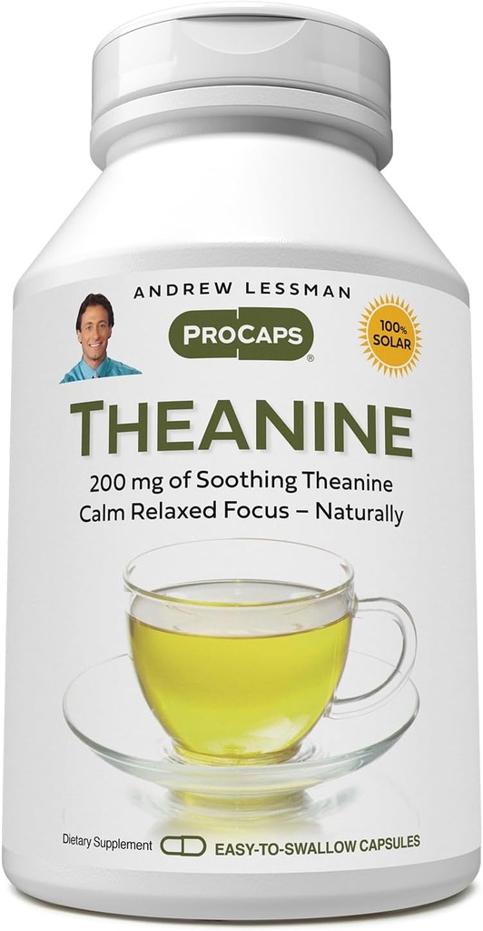 ANDREW LESSMAN Theanine 200 mg - 60 Capsules - Promotes The Production of The Neurotransmitters Dopamine and Serotonin. Natural Calm, Relaxed Focus Without Drowsiness. Easy-to-Swallow Capsules.