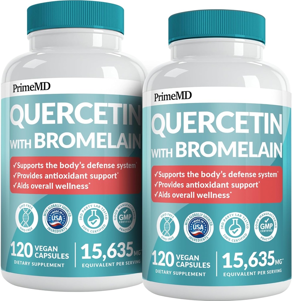 28-σε- 1 Quercetin με Bromelain συμπλήρωμα - Quercetin 500mg κάψουλες για την καθημερινή ανοσοαμυική υποστήριξη - Quercetin με βιταμίνη C και ψευδάργυρο για ενήλικες Εμπλουτισμένο με βιταμίνη D (120 ct, συσκευασία των 2)