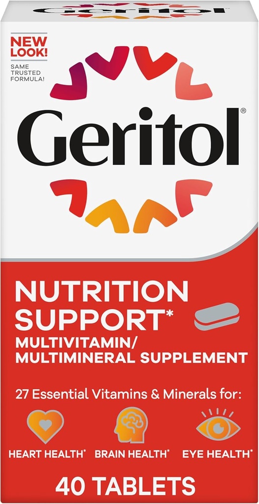 Geritol, Multivitamin Supplement, Περιέχει B- Βιταμίνες, Αντιοξειδωτικά, Βιταμίνες C, E & D και σίδηρο, 26 Ουσιώδεις Βιταμίνες και Ορυκτά, Χωρίς Γλουτένη, Μη ΓΤΟ, Χωρίς Τεχνητά γλυκαντικά, 40 δισκία