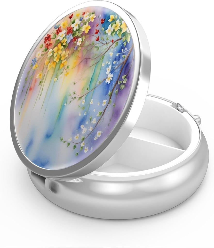 Κουτί χαπιών 3 Διαμέρισμα μικρή θήκη χαπιών, Πόρτο για Pocket ή Purse Pill διοργανωτής χαπιών κάτοχος για να κρατήσει βιταμίνες, φαρμακευτική αγωγή, ιχθυέλαιο και συμπληρώματα (Abstract Floral)