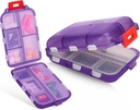 Travel Pill Box – Travel Pill Organizer – Compact Portable Pill Case with 10 Compartments – Pill Case for Purse, Pocket – Durable Daily Pill Organizer for Vitamins, Συμπληρώματα (Purple)