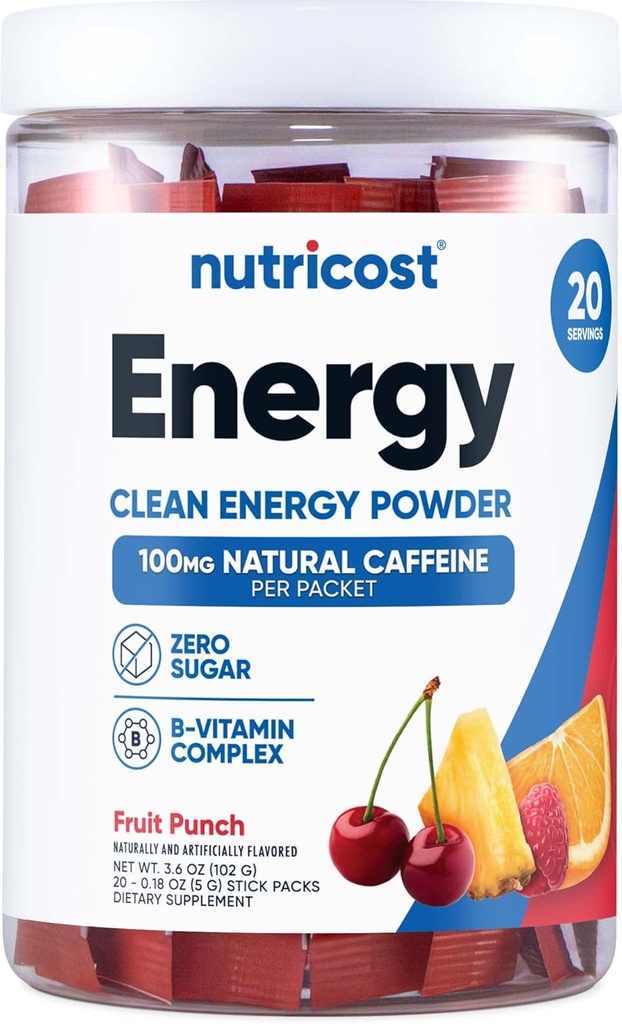 Nutricost Energy Complex Stickpack (20 μερίδες) Fruit Punch Γεύση - Χωρίς γλουτένη + Μη ΓΤΟ