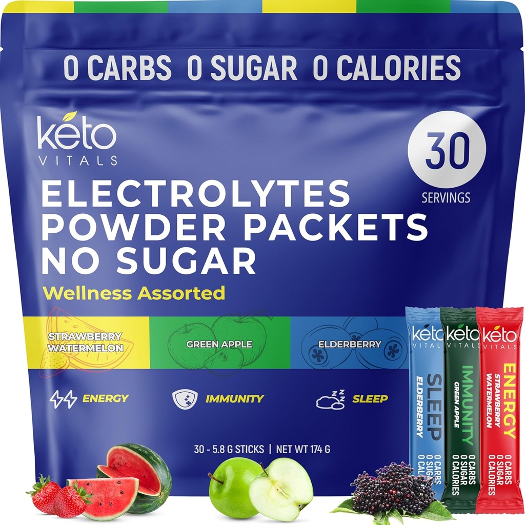 Keto Vitals Ηλεκτρολυτές Powder Packets με ενέργεια, ανοσία, Sleep Added Benefits 