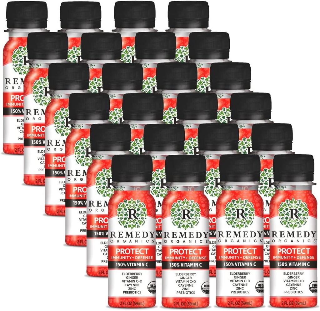 Remedy Organics Protect Immunity + Defense Shot, Plant Based, 2 Fluid Ounces (Pack of 12)