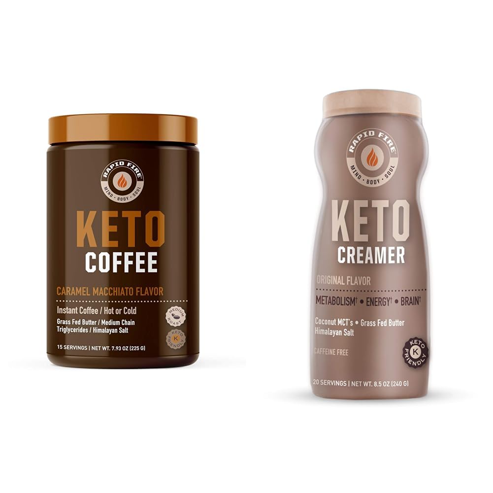 Ταχεία φωτιά Κετογόνο καφέ μείγμα Caramel Macchiato με MCT Creamer, υποστηρίζει μεταβολισμό, απώλεια βάρους, Keto Diet, 7.93 και 8.5 Ουγγιά