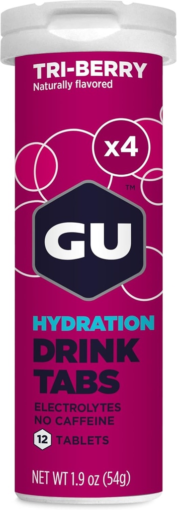 GU Energy Hydration Electrolyte Drink Tablets, Enhanced Endurance Sports Drink for Running, Cycling, Triathlon, 4-Count (48 Servings), Tri-Berry