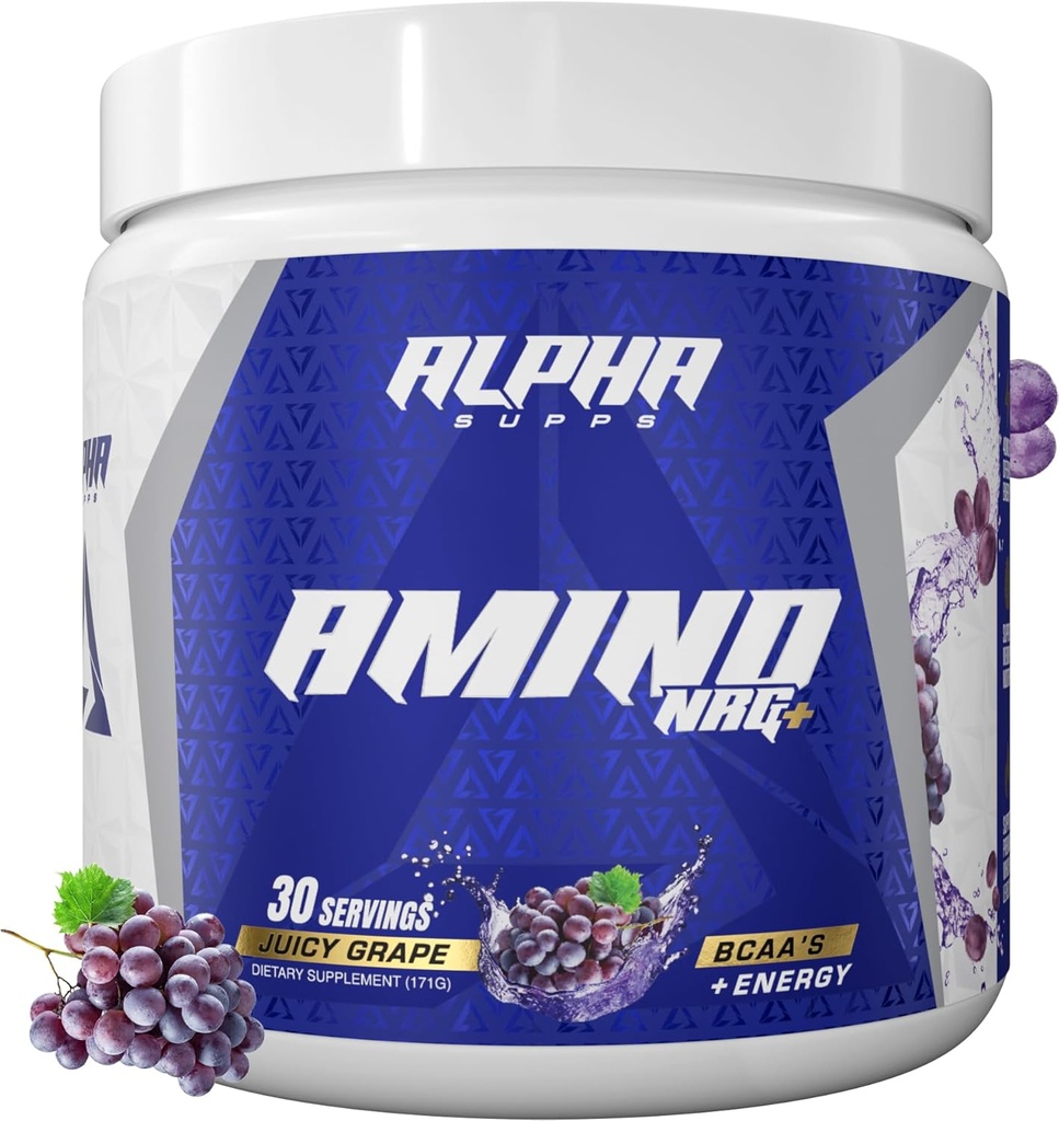 Alpha Supps Amino NRG+ BCAA Amino Energy Recovery Powder - Hydration Blend with Electrolytes - Focus Blend for Optimal Performance Support in Men & Women (30 Services, Juicy Grape)