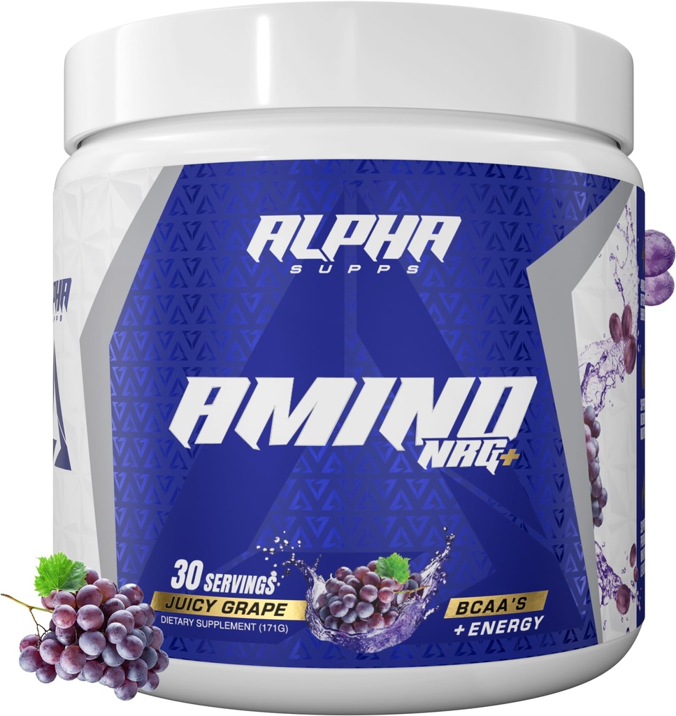 Alpha Supps Amino NRG+ BCAA Amino Energy Recovery Powder - Hydration Blend with Electrolytes - Focus Blend for Optimal Performance Support in Men & Women (30 Servings, Juicy Grape)
