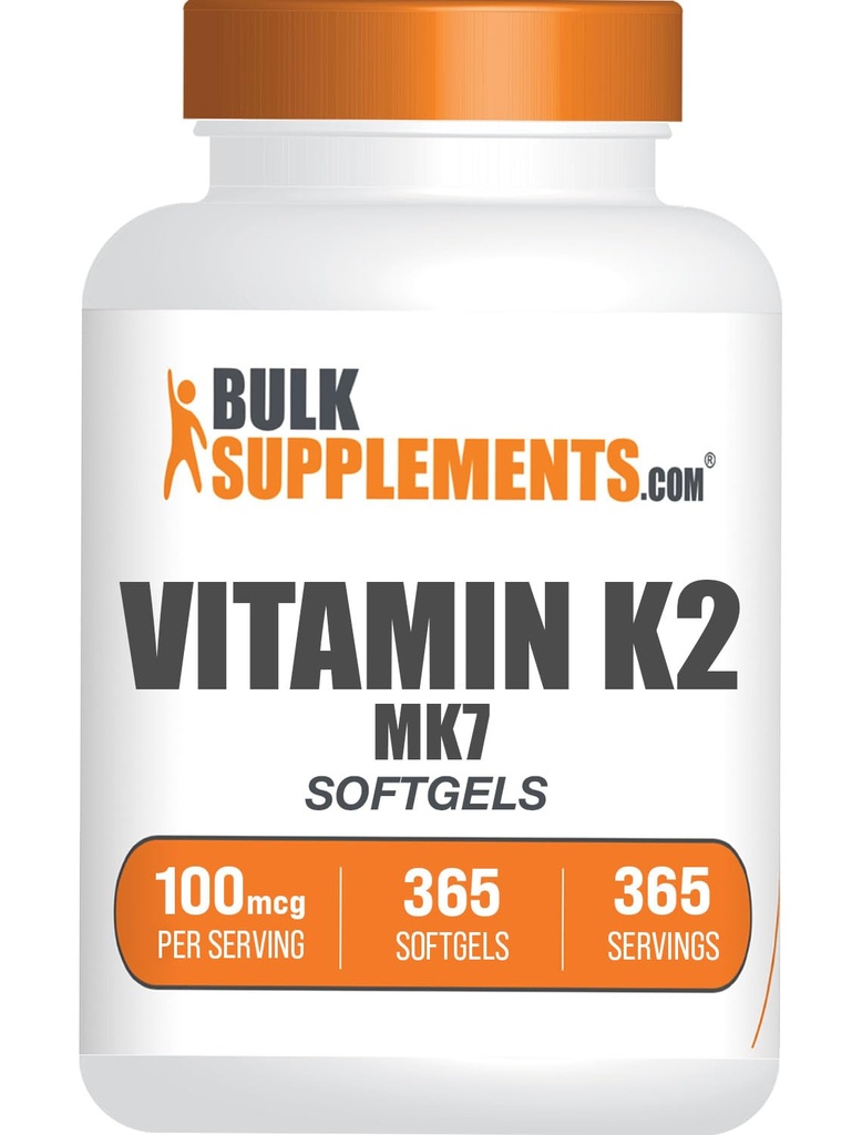 BulkSupplements.com Βιταμίνη K2 Softgels - Βιταμίνη K2 MK7, Συμπληρώματα Βιταμίνης - Χωρίς γλουτένη, 1 Softgel per Serving, 365 Count (Pack of 1)