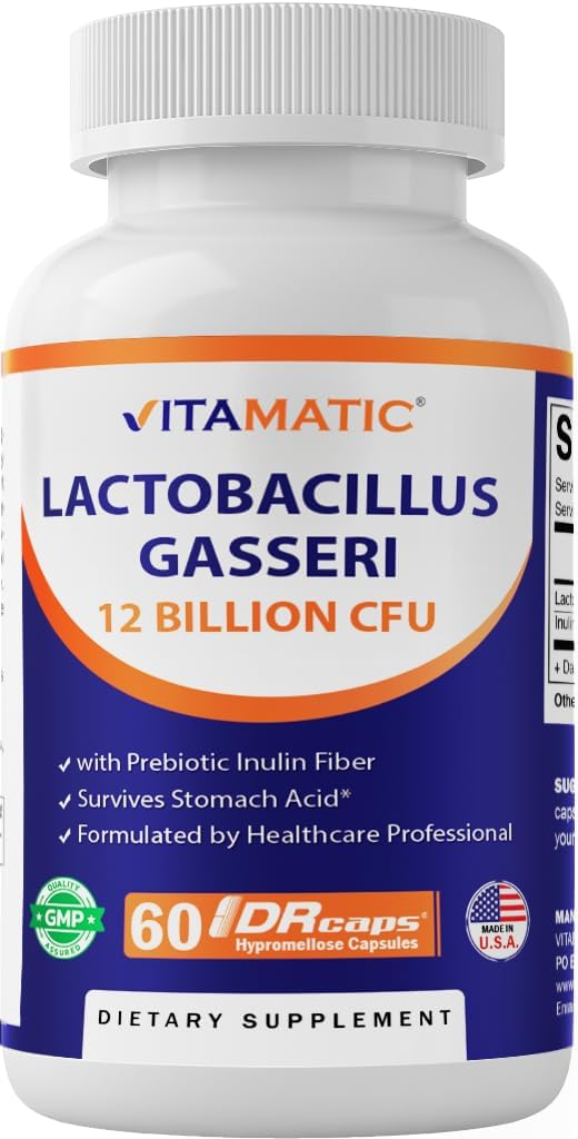 Vitamatic Lactobacillus Gasseri - 12 δισεκατομμύρια ανά DR Κάψουλα - 60 μέτρα - Digestive support - Made with Prebiotic Inulin Fiber