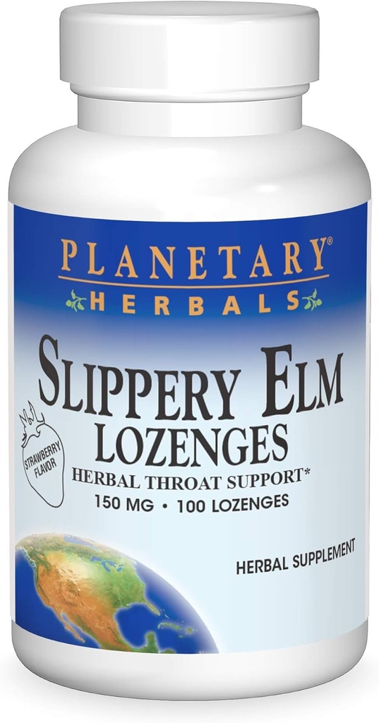Planetary Herbals Slippery Elm Strawberry Lozenges, Herbal Throat Support, 100 Lozenge