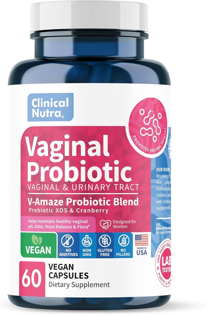 Clinical Nutra Κολπικά Προβιοτικά για γυναίκες Υπόλοιπο pH, Κολπική Οδοντόκρεμα Ελέγχου με Πρεβιοτικά & Lactobacillus Blend - Γυναικεία Συμπλήρωμα Υγείας Υγιεινή Κολπική Χλωρίδα Υποστήριξη 60 Καψάκια