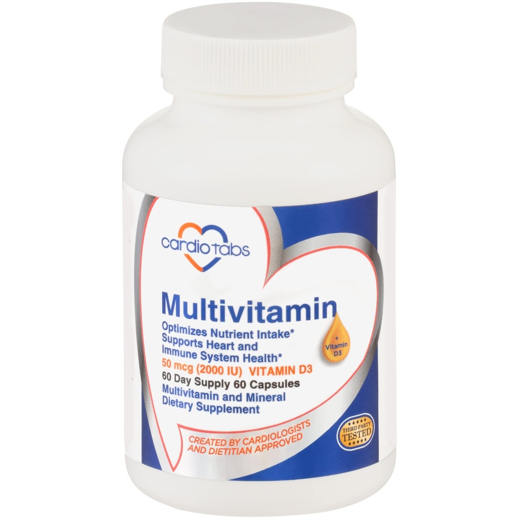 Multivitamin - Heart and Immunity Συμπληρώματα για Άνδρες & Γυναίκες, Multivitamin για Άνδρες & Γυναίκες, με Ορυκτά B-Vitamin Complex, Βιταμίνες A, C, E, K και 2000 IU Βιταμίνη D3, 60-Count Bottle
