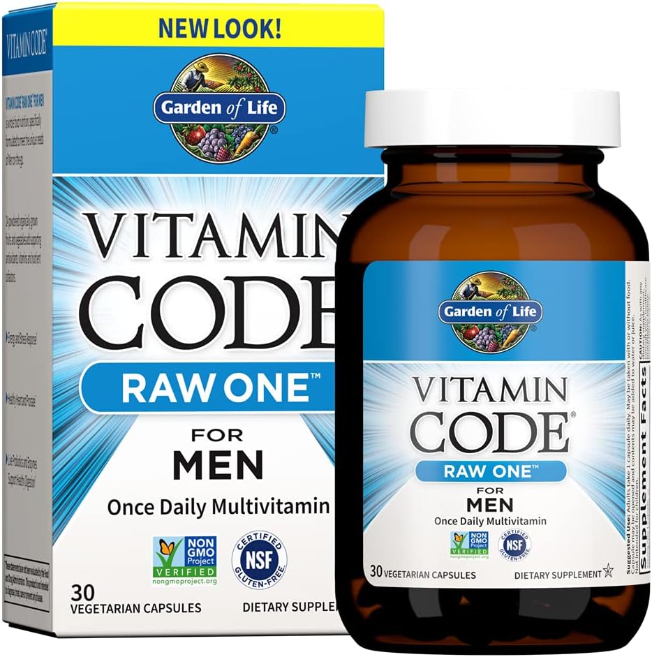 Garden of Life Vitamin Code Raw One for Men, Once Daily Multivitamin, 30 Capsules, One a Day Mens Vitamins Plus Fruit, Veggies & Probiotics for Mens Health, Vegetarian Multivitamins