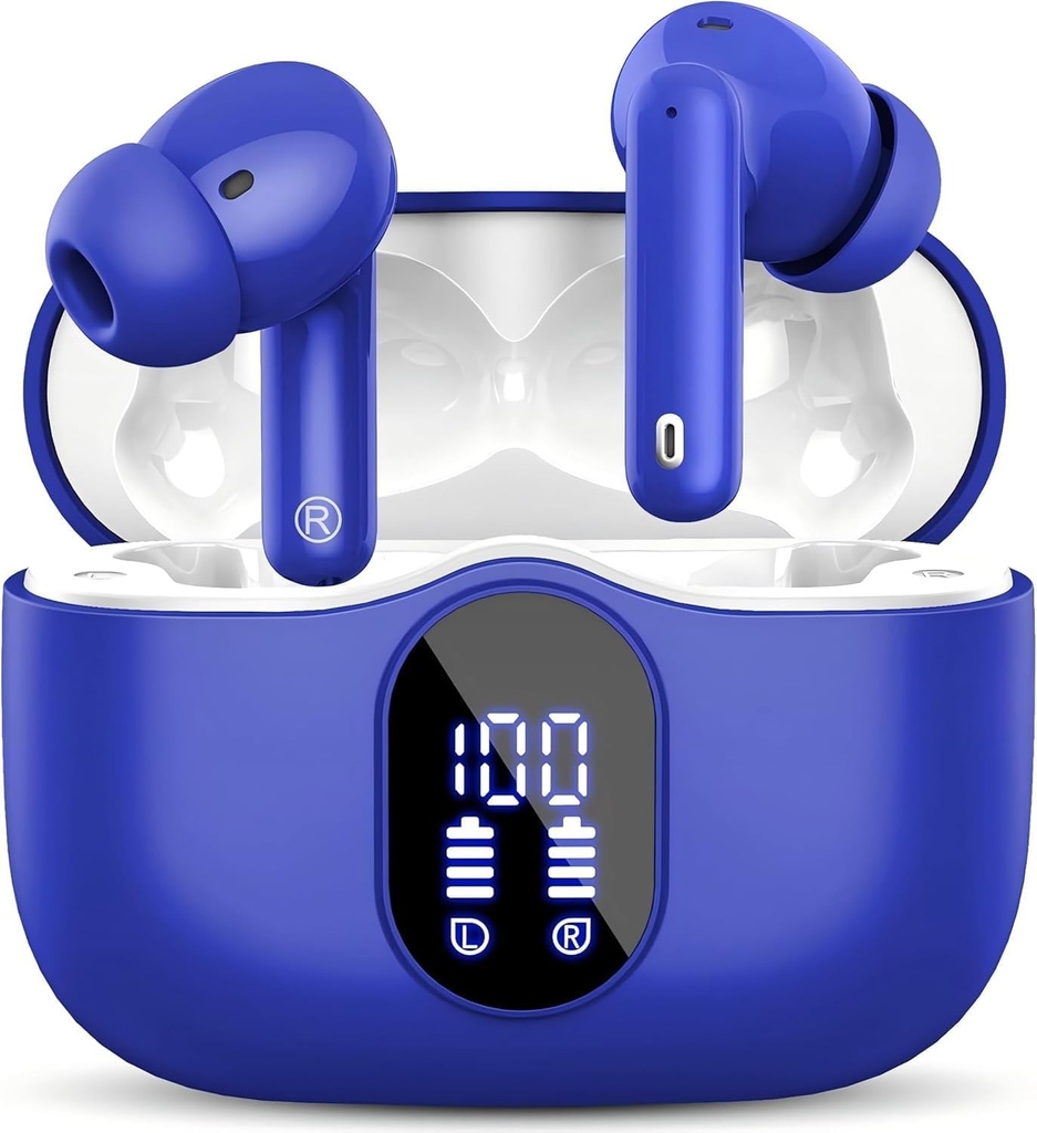 Ασύρματα ακουστικά Bluetooth 5.3 Ακουστικά Bass Stereo Ear Buds με θόρυβο Ακύρωση Mic LED Display in Ear Earphones IP7 Αδιάβροχο 36H Playtime for Laptop Pad Phones Αθλητισμός προπόνηση Μπλε